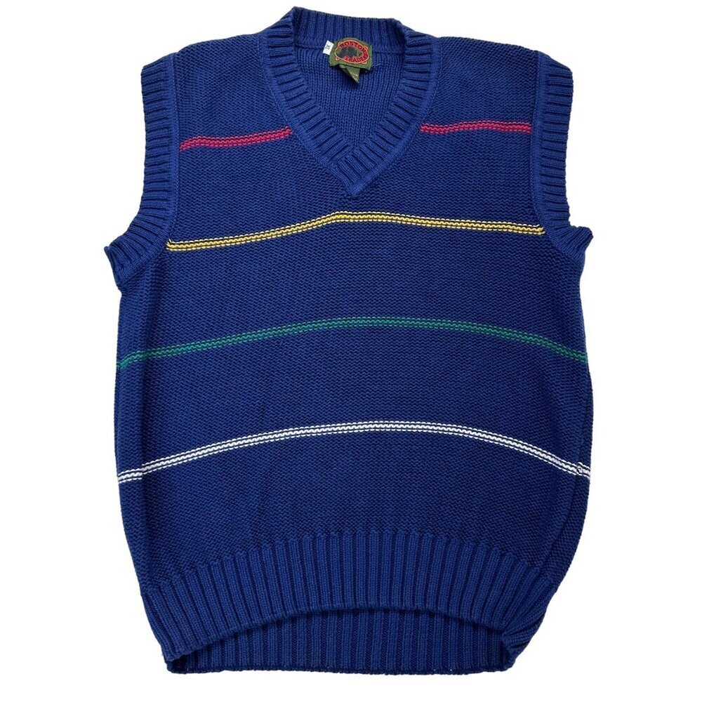 Boston Traders Mens Vintage Cotton Knit Grandpa Sweater Vest Stripes Size XL